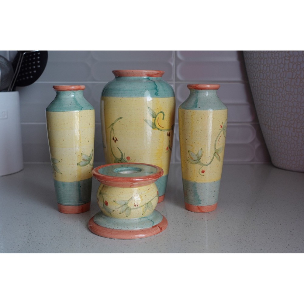 vintage ceramic vases 70s retro style multi colors set of 4